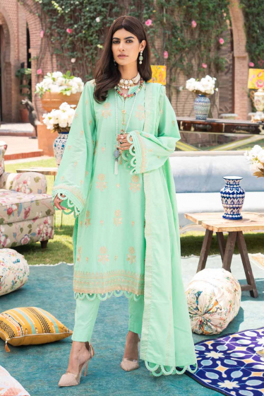 3 PC Unstitched Embroidered Lawn Suit with Jacquard Dupatta FE-12139